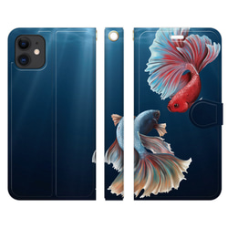 ベタ ① 手帳型 スマホケース iPhone/アンドロイド 各種対応 カラフル 熱帯魚 1枚目の画像
