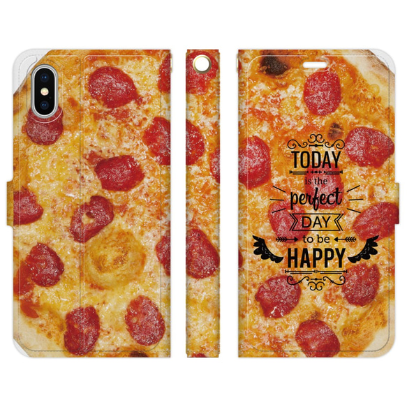 手帳型 スマホケース iPhone 各種対応  to be HAPPY ピザ おもしろ かわいい 1枚目の画像
