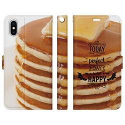 手帳型 スマホケース iPhone 各種対応  to be HAPPY パンケーキ おもしろ かわいい 1枚目の画像