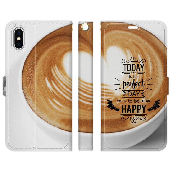 手帳型 スマホケース iPhone 各種対応  to be HAPPY ラテアート おもしろ かわいい 1枚目の画像