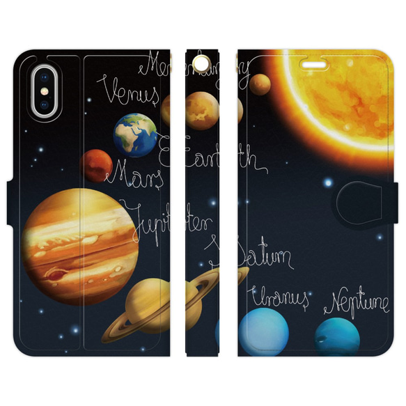 手帳型 スマホケース iPhone/アンドロイド 各種対応  宇宙 太陽系 惑星 天体 ギャラクシー 1枚目の画像