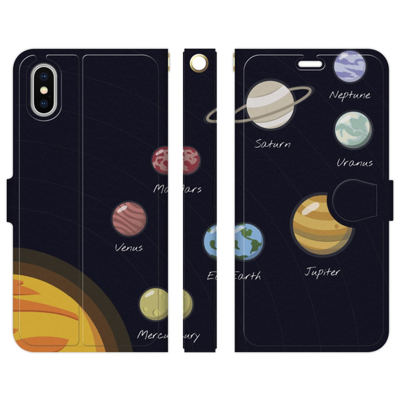 手帳型 スマホケース iPhone/アンドロイド 各種対応  宇宙 太陽系 惑星 天体 ギャラクシー 1枚目の画像