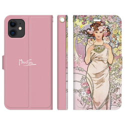 手帳型 スマホ ケース iPhone 各種対応 名画 ★ ミュシャ 四つの花 薔薇 バラ 1枚目の画像