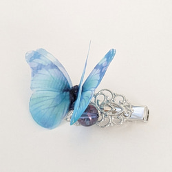 現品限り!!蝶のヘアクリップ-ライトブルー 3- 2枚目の画像