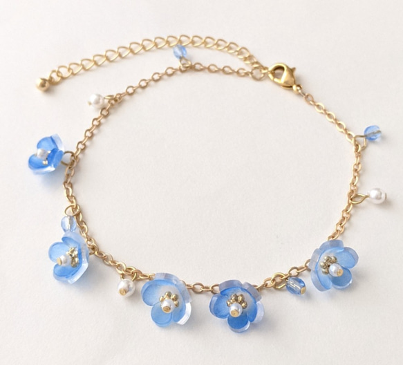 レジンヘアゴム ネモフィラ キラキラ 花畑 ブレスレット レジン