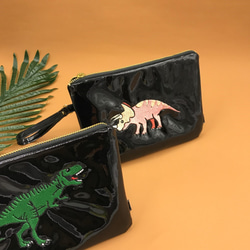 恐竜シリーズティラノサウルス刺繍クラッチ化粧バッグ 4枚目の画像