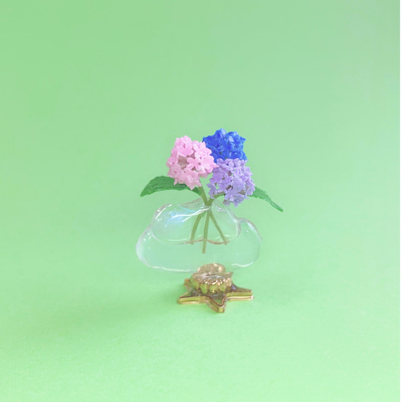 もくもく花瓶と紫陽花セット　ミニチュア 1枚目の画像
