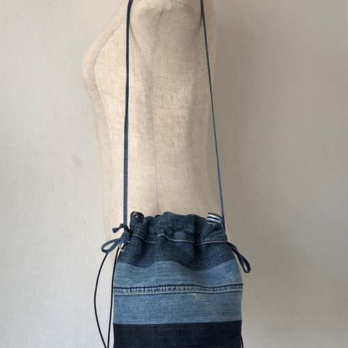 送料無料】【アウトレット品】デニム リメイク バケツ巾着 ショルダー 
