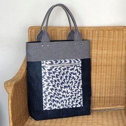 久留米絣をパッチワークした手頃なサイズの手提げバッグ トートバッグ