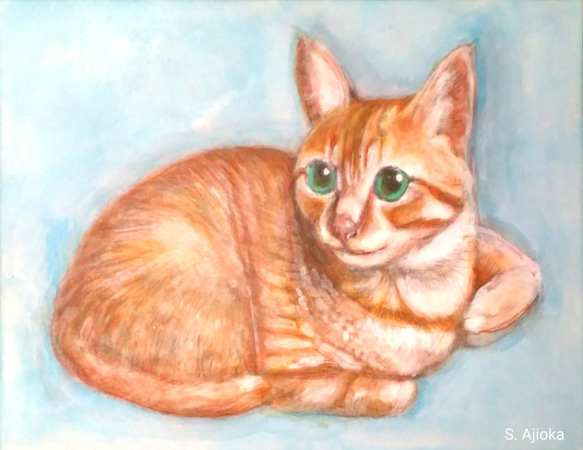 子供のトラ猫　真作　アクリル、色鉛筆絵画 1枚目の画像