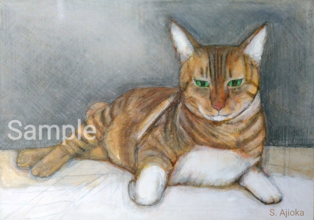 縁側下のトラ猫 真作 アクリル、色鉛筆絵画 絵画 S.Ajioka 通販
