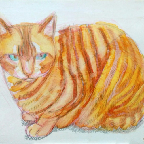 F0号◆猫◆新品【パステル＋水彩＋色鉛筆＋アクリル】◆防水丁寧梱包◆猫の絵 F0号◇猫◇新品【パステル＋水彩＋色鉛筆＋アクリル】◇防水丁寧
