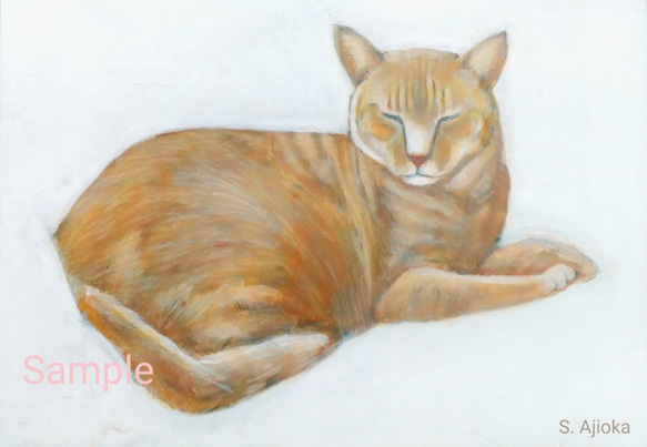 Smiling Tabby Cat 真作　アクリル絵画作品　アート 1枚目の画像