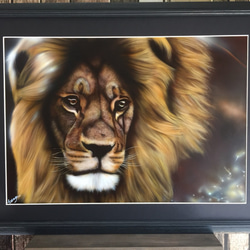 ライオン エアーブラシ原画 絵画 A3サイズ 一点物 額縁入り その他