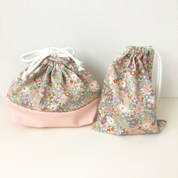 お弁当袋&コップ袋セット 小花柄×ピンク 4枚目の画像
