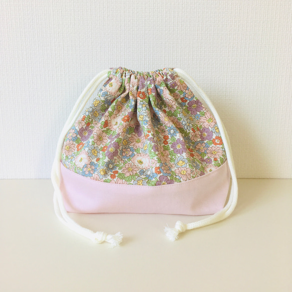 弁当袋&コップ袋セット　小花柄×ピンク　入園入学グッズ 2枚目の画像