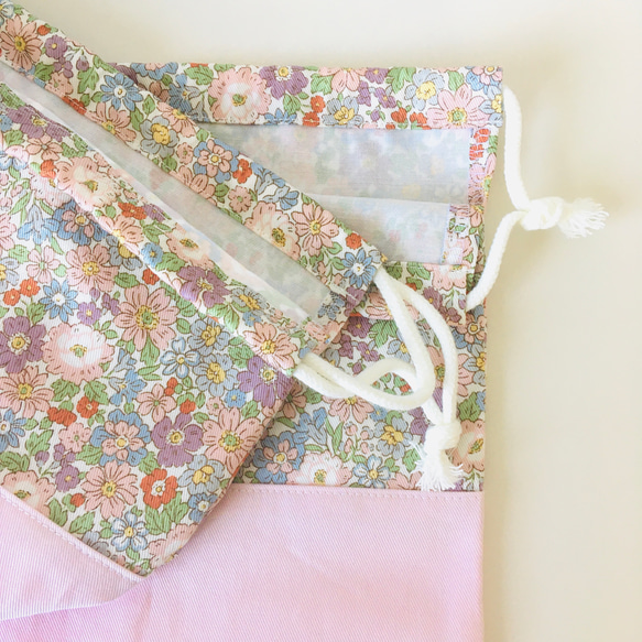 弁当袋&コップ袋セット　小花柄×ピンク　入園入学グッズ 4枚目の画像