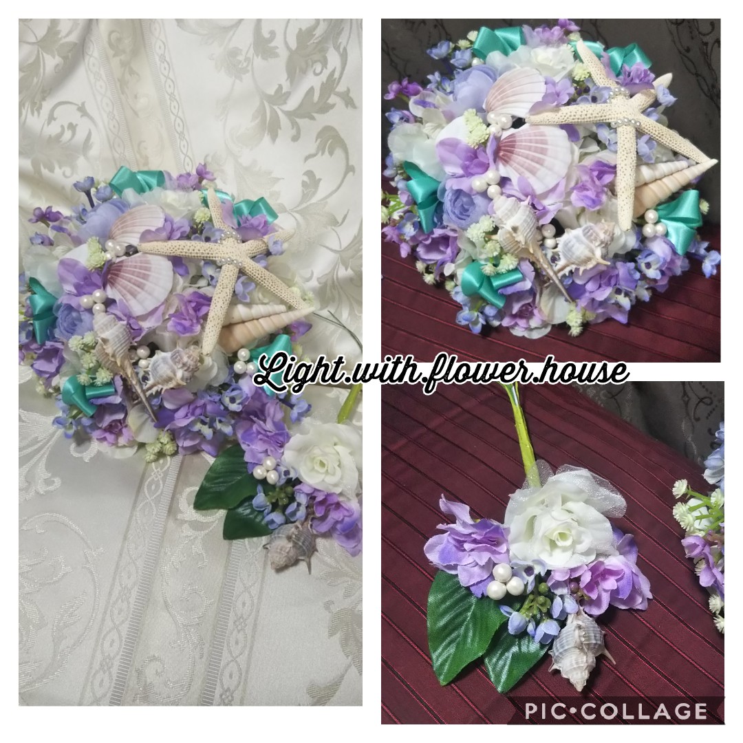 小花沢山のシェルブーケ