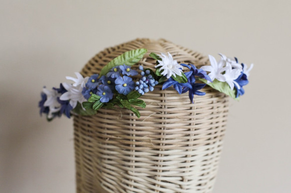 FC207 -Flower Hair piece,Flower Crown, Wild Blue,Diameter 10 2枚目の画像