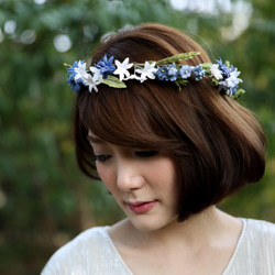 FC207 -Flower Hair piece,Flower Crown, Wild Blue,Diameter 10 7枚目の画像