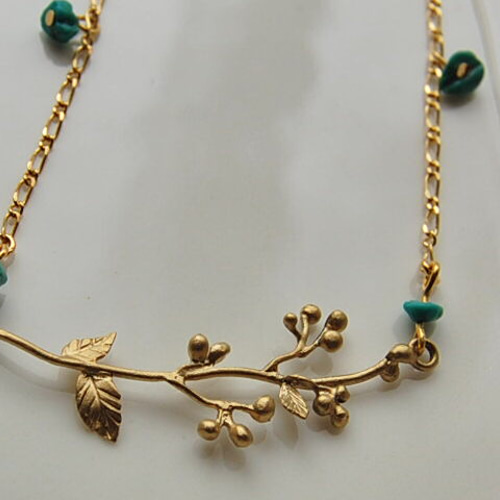 植物モチーフと小粒ターコイズのネックレス ネックレス・ペンダント