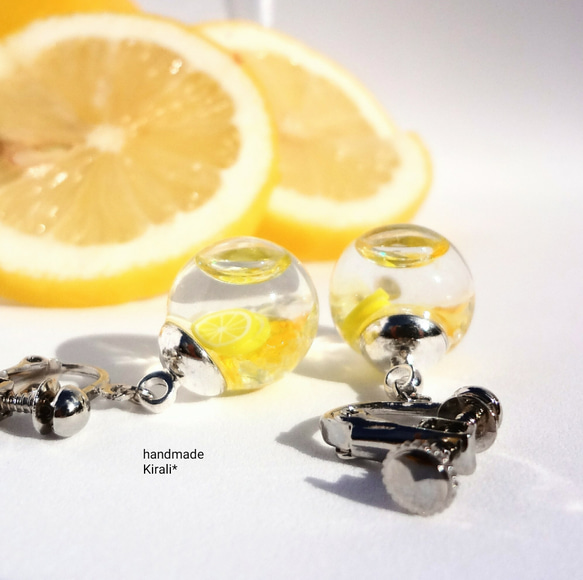 しゅわっと☆レモンスカッシュの液体ガラスドームイヤリング 3枚目の画像