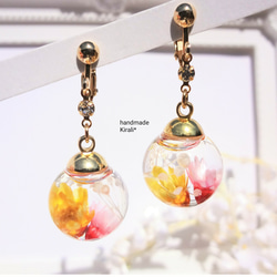 ピアスハーバリウムガラスドームかすみ草ピンク白推し赤メンカラ春