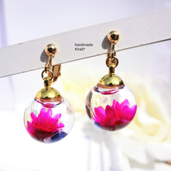 356】ガラスドームとスターフラワーのイヤリング／ピアス