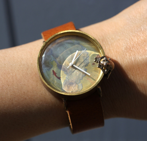 金魚とカエルの時計　真鍮手作り　 2枚目の画像