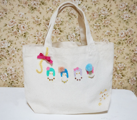 cotton canvas bag[with bob girls]  S　 1枚目の画像