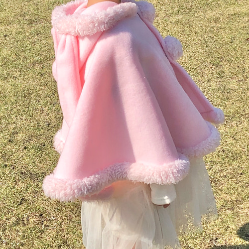 ふんわり軽いうさみみポンチョ ケープ 冬 ピンク 女の子 服 子供服 柚
