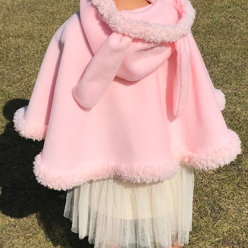 ピンクハウス　ポンチョ　ケープ　 くすみピンク系　ラビット使用　フリル ふんわり軽いうさみみポンチョ ケープ 冬 ピンク 女の子 服 子供服 柚
