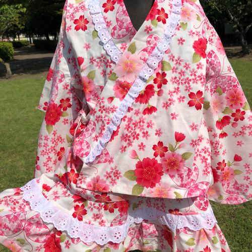 桜と蝶のピンク浴衣ドレス 子供服 柚の森 通販 7407268｜Creema(クリーマ)