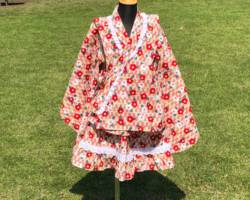 矢絣椿 ピンク 浴衣ドレス 子供服 柚の森 通販 7407281｜Creema(クリーマ)