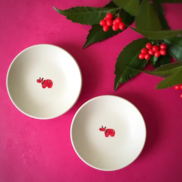 福招きのうつわ 「2021赤べこ」豆皿 受注制作 薬味皿・豆皿
