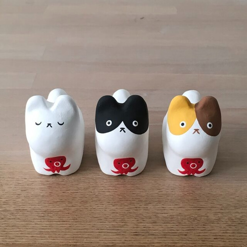 みなかわねこの猫にタコ」手のひらサイズ張り子 その他置物