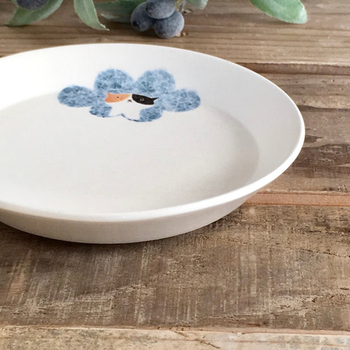 猫のうつわ「モクモク 三毛猫」小皿と猫の箸置きセット 小皿