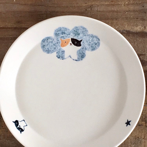 猫のうつわ「モクモク 三毛猫」小皿と猫の箸置きセット 小皿