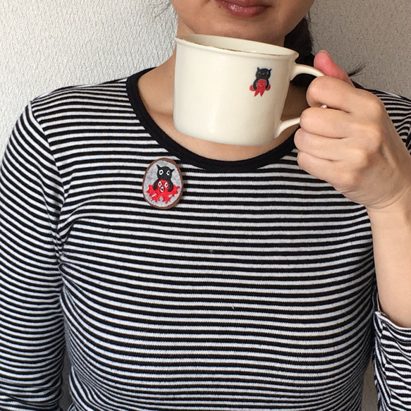 “ Minakawaneko no Neko ni Octopus”在線茶黨杯和刺繡胸針套裝 第2張的照片
