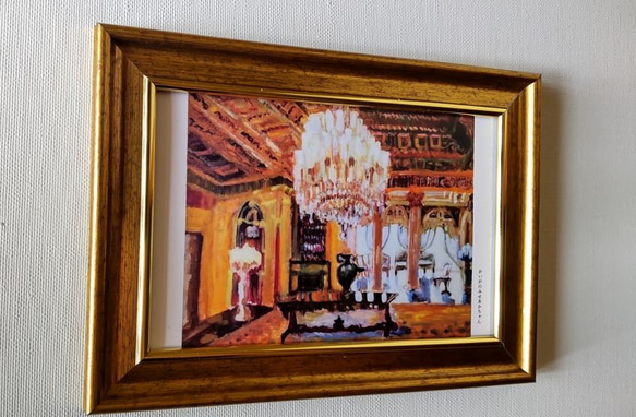 複製画「シャンデリア２」金縁額装・壁掛け・独立スタンド付き 5枚目の画像