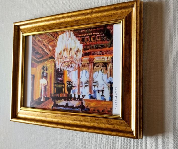 複製画「シャンデリア２」金縁額装・壁掛け・独立スタンド付き 3枚目の画像