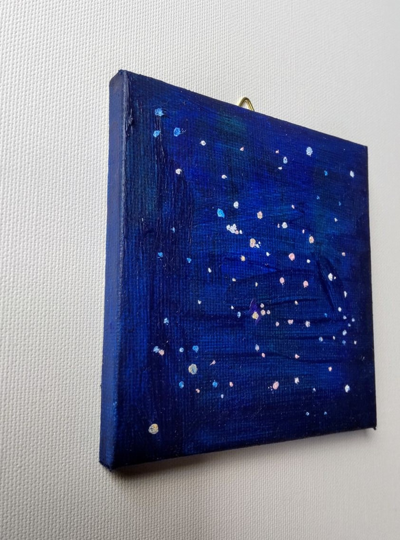 小さな絵画「濃紺の夜空の星々１」油彩画・原画 2枚目の画像