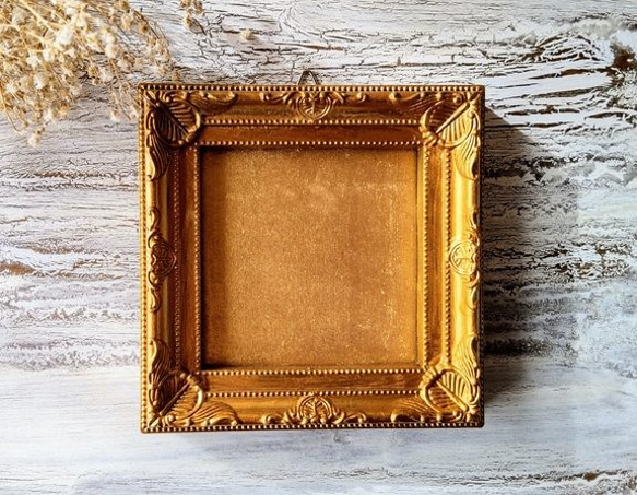 壁掛けオブジェ「ゴールド」正四角形・ウォールデコ・独立スタンド・金縁額装 8枚目の画像