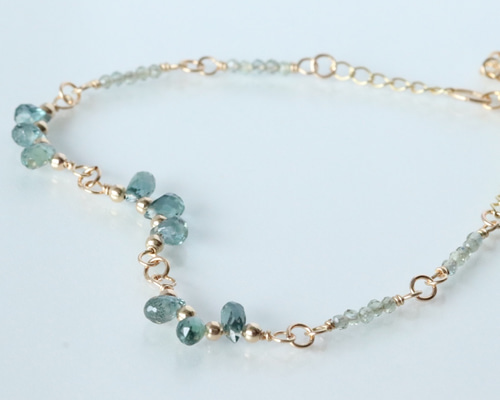 再販【14KGF】Green drops 〜 グリーンサファイアのブレスレット