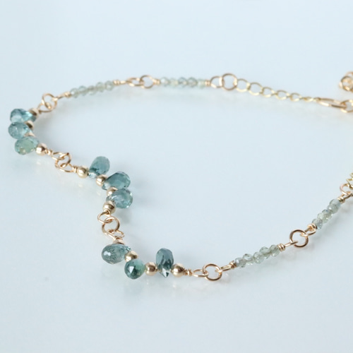 再販【14KGF】Green drops 〜 グリーンサファイアのブレスレット 【9月