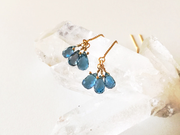 14kgf 宝石質ロンドンブルートパーズのピアス 淡水パール