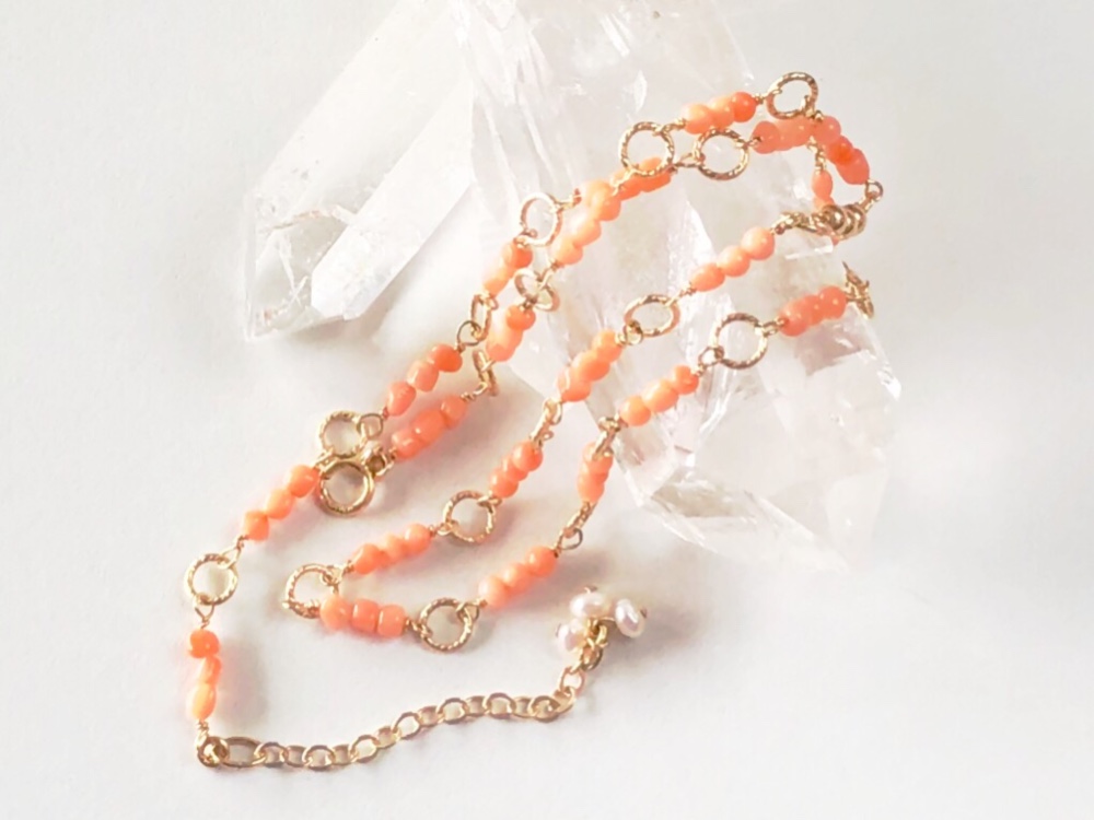 天然色本珊瑚【14KGF】コーラルの首飾り✩✩オレンジピンク