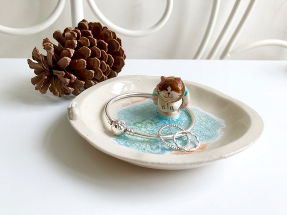 桌上風景 游泳小貓陶瓷飾物碟 第2張的照片