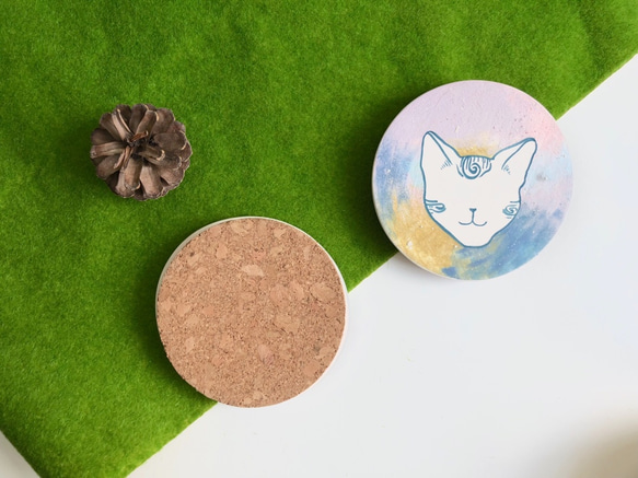 陶瓷手繪宇宙貓-吸水杯墊 第2張的照片