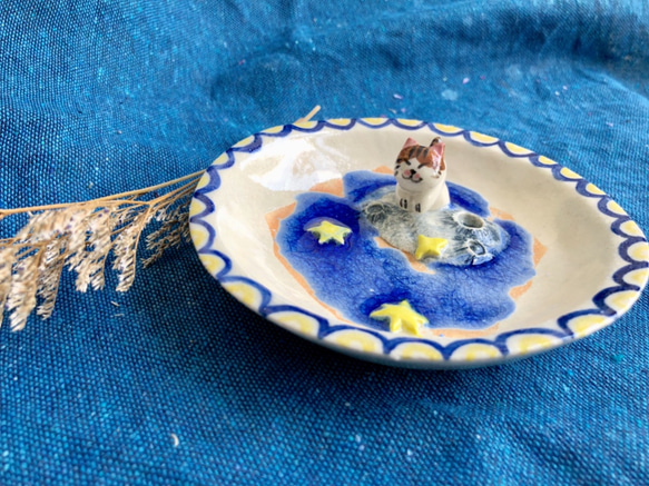 桌上風景 星空小貓陶瓷飾物碟 - Handmake Ceramic 第2張的照片